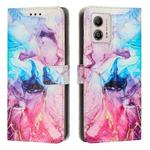 For Motorola Moto G73 Painted Marble Pattern Leather Phone Case(Pink Purple)