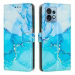 For Motorola Moto X40/X40 Pro/Edge+ 2023 Painted Marble Pattern Leather Phone Case(Blue Green)