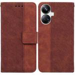 For Realme 10 Pro+ Geometric Embossed Leather Phone Case(Brown)