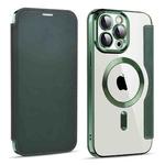 For iPhone 14 Pro Max MagSafe Magnetic RFID Anti-theft Leather Phone Case(Dark Green)