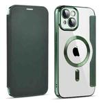 For iPhone 14 MagSafe Magnetic RFID Anti-theft Leather Phone Case(Dark Green)