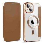 For iPhone 14 MagSafe Magnetic RFID Anti-theft Leather Phone Case(Brown)