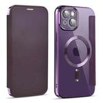 For iPhone 14 Plus MagSafe Magnetic RFID Anti-theft Leather Phone Case(Dark Purple)