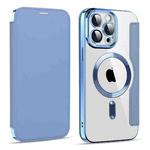 For iPhone 13 Pro Max MagSafe Magnetic RFID Anti-theft Leather Phone Case(Sierra Blue)