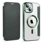 For iPhone 13 MagSafe Magnetic RFID Anti-theft Leather Phone Case(Dark Green)