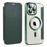 For iPhone 12 Pro Max MagSafe Magnetic RFID Anti-theft Leather Phone Case(Dark Green)