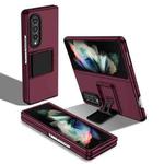 For Samsung Galaxy Z Fold3 5G Three-dimensional Folding Holder PC Phone Case(Wine Red)