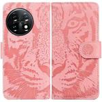 For OnePlus 11 Tiger Embossing Pattern Leather Phone Case(Pink)