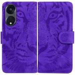 For OPPO Reno8 T 5G / A1 Pro 5G Tiger Embossing Pattern Leather Phone Case(Purple)