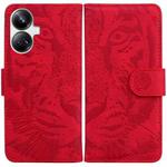 For Realme 10 Pro+ Tiger Embossing Pattern Leather Phone Case(Red)