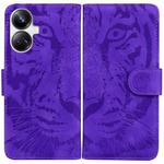 For Realme 10 Pro+ Tiger Embossing Pattern Leather Phone Case(Purple)