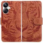 For Realme 10 Pro+ Tiger Embossing Pattern Leather Phone Case(Brown)