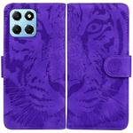 For Honor X8 5G Tiger Embossing Pattern Leather Phone Case(Purple)