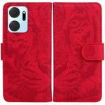 For Honor X7a Tiger Embossing Pattern Leather Phone Case(Red)