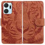For Honor X7a Tiger Embossing Pattern Leather Phone Case(Brown)