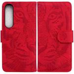 For Sony Xperia 1 IV 2023 Tiger Embossing Pattern Leather Phone Case(Red)