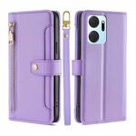 For Honor X7A Sheep Texture Cross-body Zipper Wallet Leather Phone Case(Purple)