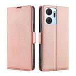 For Honor X7A Ultra-thin Voltage Side Buckle Horizontal Flip Leather Phone Case(Rose Gold)