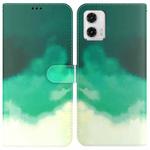 For Motorola Moto G73 Watercolor Pattern Flip Leather Phone Case(Cyan Green)