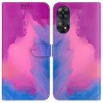 For OPPO Reno8 T 4G Watercolor Pattern Flip Leather Phone Case(Purple Red)