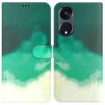 For OPPO Reno8 T 5G / A1 Pro 5G Watercolor Pattern Flip Leather Phone Case(Cyan Green)