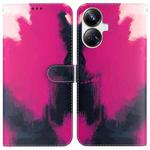 For Realme 10 Pro+ Watercolor Pattern Flip Leather Phone Case(Berry)
