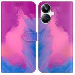 For Realme 10 Pro+ Watercolor Pattern Flip Leather Phone Case(Purple Red)