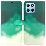 For Honor X8 5G Watercolor Pattern Flip Leather Phone Case(Cyan Green)