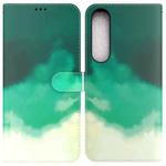 For Sony Xperia 1 IV 2023 Watercolor Pattern Flip Leather Phone Case(Cyan Green)