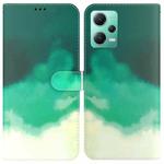 For Xiaomi Redmi Note 12 5G Watercolor Pattern Flip Leather Phone Case(Cyan Green)