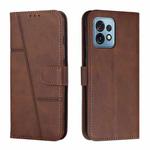 For Motorola Moto X40/X40 Pro/Edge+ 2023 Stitching Calf Texture Buckle Leather Phone Case(Brown)