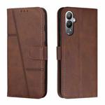 For Tecno Pova 4 Stitching Calf Texture Buckle Leather Phone Case(Brown)