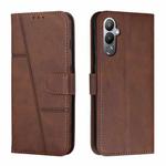 For Tecno Pova 4 Pro Stitching Calf Texture Buckle Leather Phone Case(Brown)