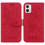 For Motorola Moto G73 Butterfly Rose Embossed Leather Phone Case(Red)