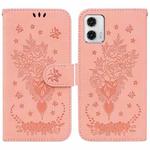 For Motorola Moto G73 Butterfly Rose Embossed Leather Phone Case(Pink)