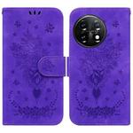For OnePlus 11 Butterfly Rose Embossed Leather Phone Case(Purple)