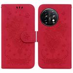 For OnePlus 11 Butterfly Rose Embossed Leather Phone Case(Red)