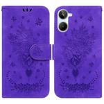 For Realme 10 4G Butterfly Rose Embossed Leather Phone Case(Purple)