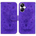For Realme 10 Pro+ Butterfly Rose Embossed Leather Phone Case(Purple)