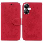 For Realme 10 Pro+ Butterfly Rose Embossed Leather Phone Case(Red)
