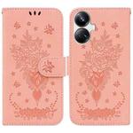 For Realme 10 Pro+ Butterfly Rose Embossed Leather Phone Case(Pink)