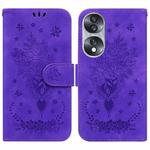 For Honor 70 Butterfly Rose Embossed Leather Phone Case(Purple)