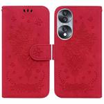 For Honor 70 Butterfly Rose Embossed Leather Phone Case(Red)
