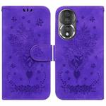 For Honor 80 Butterfly Rose Embossed Leather Phone Case(Purple)