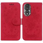 For Honor 80 Butterfly Rose Embossed Leather Phone Case(Red)