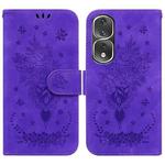 For Honor 80 Pro Butterfly Rose Embossed Leather Phone Case(Purple)