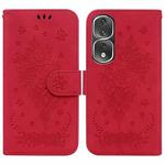 For Honor 80 Pro Butterfly Rose Embossed Leather Phone Case(Red)