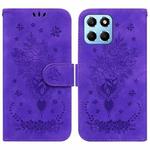 For Honor X8 5G Butterfly Rose Embossed Leather Phone Case(Purple)