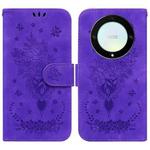 For Honor X9a Butterfly Rose Embossed Leather Phone Case(Purple)