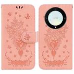 For Honor X9a Butterfly Rose Embossed Leather Phone Case(Pink)